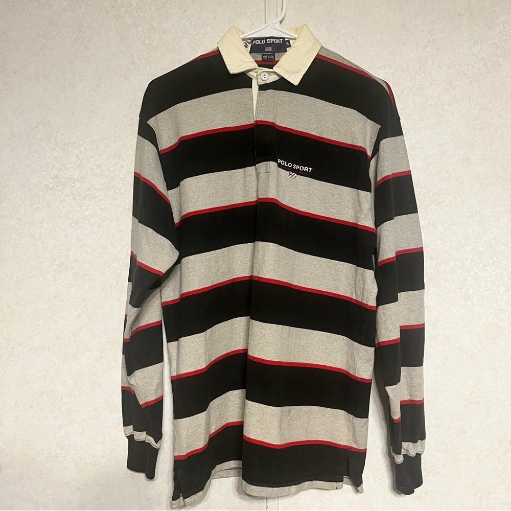 Polo by Ralph Lauren Men's Striped Shirt in Black, Gray, and Red